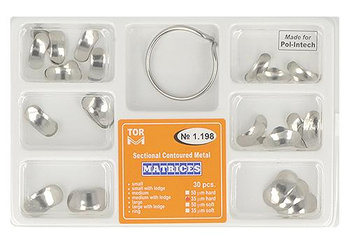 Sectional contoured metal matrices + clamp - 30 pcs set 0,035mm hard - TOR VM
