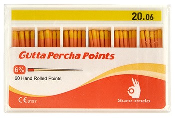 Gutta percha points Sure-Endo Greater Taper 0.04 - 4% | 0.06 - 6% | (60 pcs box) 20/06