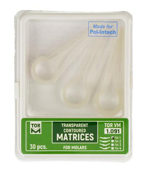 Transparent contoured matrices for molars, 30 pcs, central ledge (1.091/1) - TOR VM