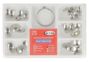 Sectional contoured metal matrices + clamp - 50 pcs set 0,050mm hard - TOR VM