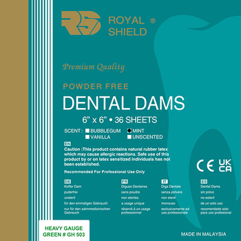 Royal Shield Dental Dam, green, mint, heavy, 36 pcs, 6x6