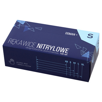 Rękawice nitrylowe Doman Plus, bezpudrowe (op. 100 szt.) S niebieskie