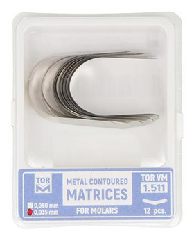 Metal contoured matrices for molars 0,035 mm (package 12 pcs.) (1.511) 7 mm wide - TOR VM