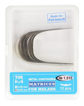 Metal contoured matrices for molars 0,035 mm (package 12 pcs.) central edge (1.515) - TOR VM