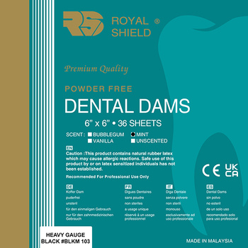 Royal Shield Dental Dam, black, mint, heavy, 36 pcs, 6x6