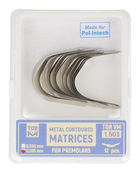 Metal contoured matrices for premolars 0,035 mm (12 pcs.) left edge (1.503) - TOR VM