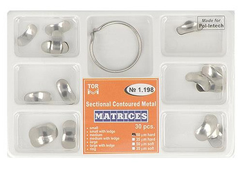 Sectional contoured metal matrices + clamp - 30 pcs set 0,050mm hard - TOR VM