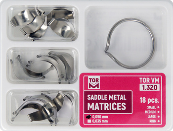 Saddle contoured metal matrices with clamp (18 pcs box) - TOR VM