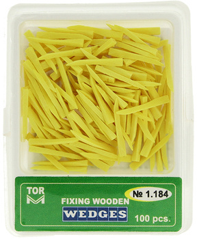 Fixing wooden wedges - one colour (100 pcs box), yellow - thin, long - TOR VM