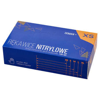 Rękawice nitrylowe Doman Plus, bezpudrowe (op. 100 szt.) XS niebieskie