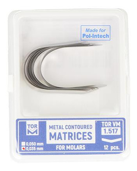 Metal contoured matrices for molars 0,035 mm (package 12 pcs.) no edge (1.517) 6 mm wide - TOR VM