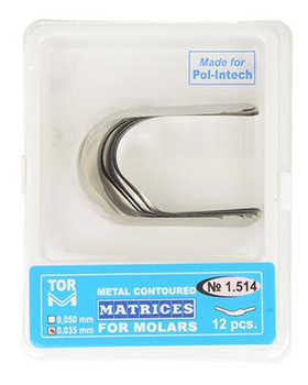 Metal contoured matrices for molars 0,035 mm (package 12 pcs.) right edge (1.514) - TOR VM