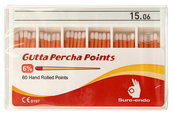 Gutta percha points Sure-Endo Greater Taper 0.04 - 4% | 0.06 - 6% | (60 pcs box) 15/06