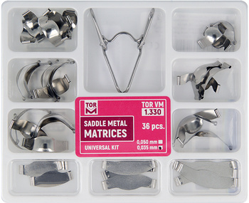 Saddle Contoured Metal Matrices. Universal Kit for Premolars 0,035 mm (36 pcs/box) - TOR VM