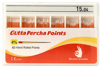 Gutta percha points Sure-Endo Greater Taper 0.04 - 4% | 0.06 - 6% | (60 pcs box) 15/04