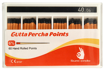 Gutta percha points Sure-Endo Greater Taper 0.04 - 4% | 0.06 - 6% | (60 pcs box) 40/06