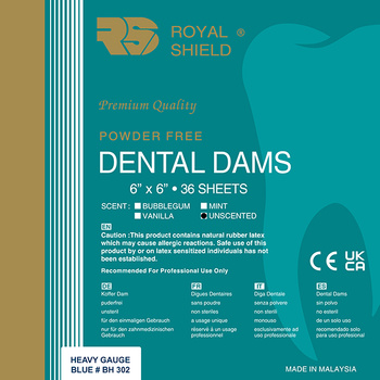 Royal Shield Dental Dam, blue, unscented, heavy, 36 pcs, 6x6