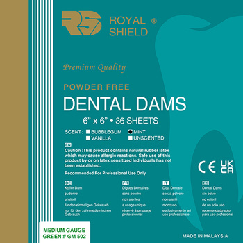 Royal Shield Dental Dam, green, mint, medium, 36 pcs, 6x6