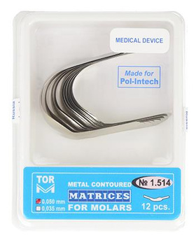 Metal contoured matrices for molars 0,050 mm (package 12 pcs.) right edge (1.514) - TOR VM