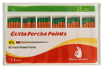Gutta percha points Sure-Endo Greater Taper 0.04 - 4% | 0.06 - 6% | (60 pcs box) 35/04
