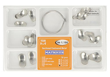 Sectional contoured metal matrices + clamp - 30 pcs set 0,035mm soft - TOR VM