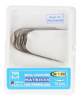 Metal contoured matrices for premolars 0,050 mm (package 12 pcs.) central edge (1.505) - TOR VM