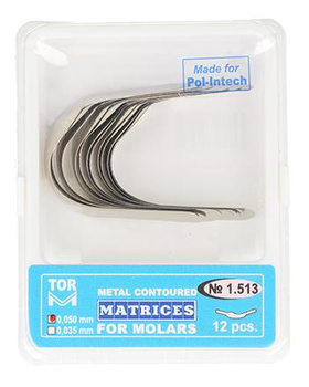 Metal contoured matrices for molars 0,050 mm (package 12 pcs.) left edge (1.513) - TOR VM