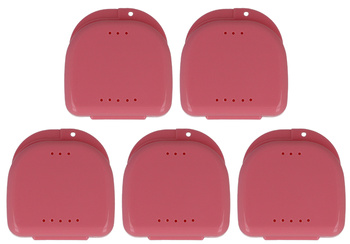 Denture box/case (set of 5 pcs) - with holes, 85x82x28, pink
