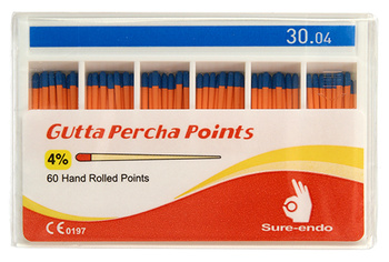 Gutta percha points Sure-Endo Greater Taper 0.04 - 4% | 0.06 - 6% | (60 pcs box) 30/04