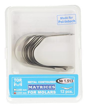 Metal contoured matrices for molars 0,035 mm (package 12 pcs.) left edge (1.513) - TOR VM