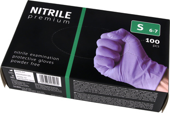 Powder-free nitrile examination gloves - Premium (100 pcs box) purple size S