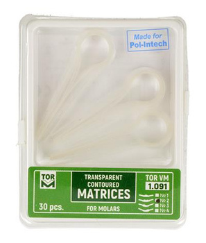 Transparent contoured matrices for molars, 30 pcs, two central ledges (1.091/2) - TOR VM
