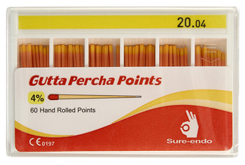 Gutta percha points Sure-Endo Greater Taper 0.04 - 4% | 0.06 - 6% | (60 pcs box) 20/04