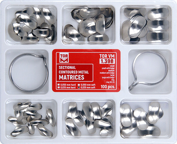 Sectional contoured metal matrices + clamps - 100 pcs set 0,035mm soft