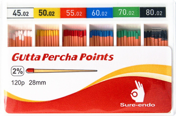 Gutta percha points Sure-Endo (120 pcs box) - 2% 45-80
