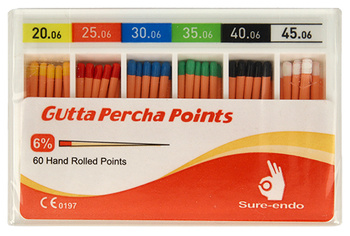 Gutta percha points Sure-Endo Greater Taper 0.04 - 4% | 0.06 - 6% | (60 pcs box) 20-45/06
