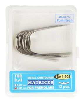 Metal contoured matrices for premolars 0,035 mm (package 12 pcs.) central edge(1.505) - TOR VM